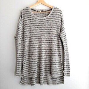VOLCOM Striped High Low Hem Knit Sweater Oversized Gray Sz S